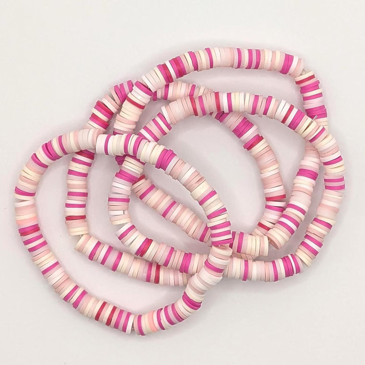 Raspberry Vanilla bead bracelet, pink and white beads