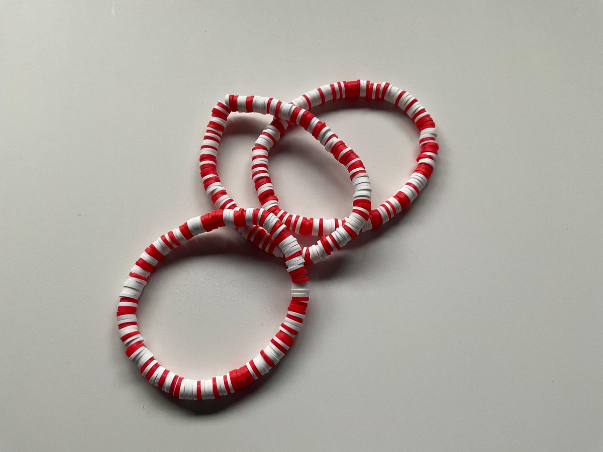 Folk song, red and white clay bead bracelet