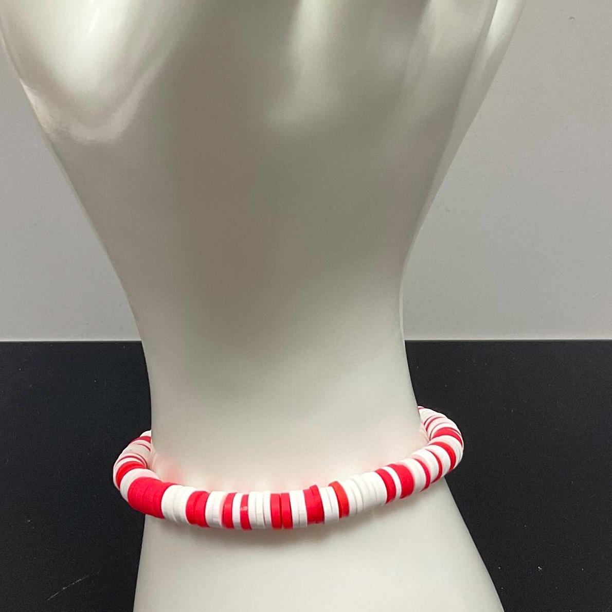 Folk song, red and white clay bead bracelet