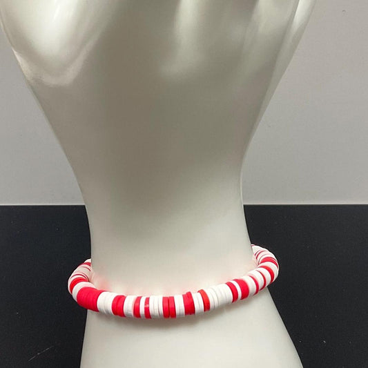 Folk song, red and white clay bead bracelet