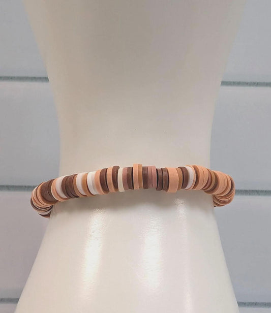 Butterscotch Caramel, brown and white clay bead bracelet
