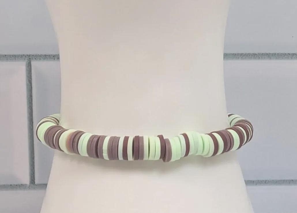 Mint Choc Chip clay bead bracelet, green, brown and white beads