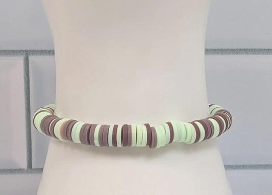 Mint Choc Chip clay bead bracelet, green, brown and white beads
