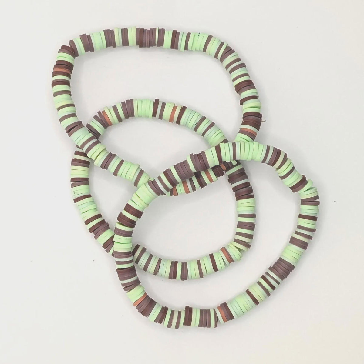 Mint Choc Chip clay bead bracelet, green, brown and white beads