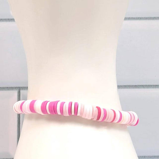 Raspberry Vanilla bead bracelet, pink and white beads