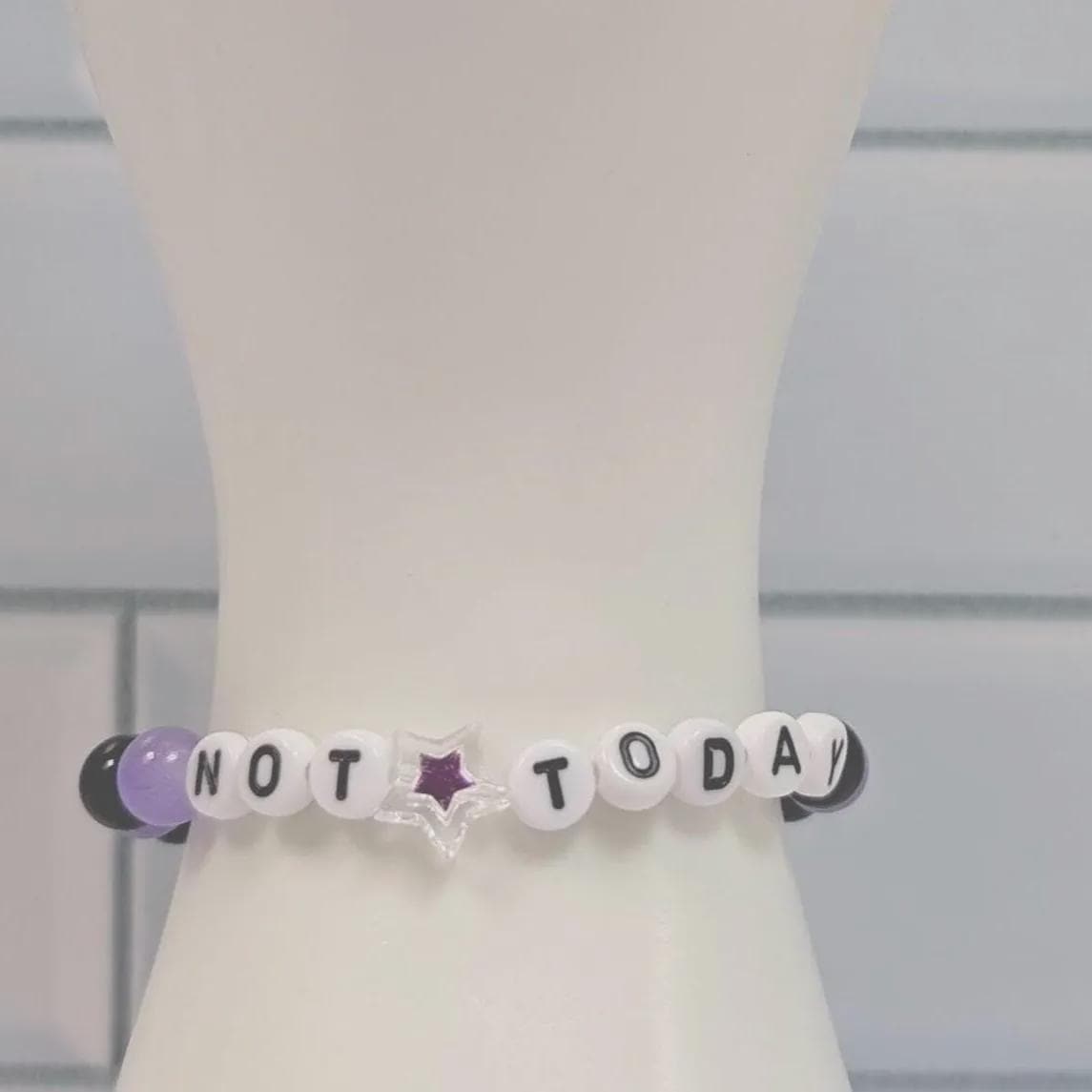 Not Today glass bead bracelet, purple and black bracelet
