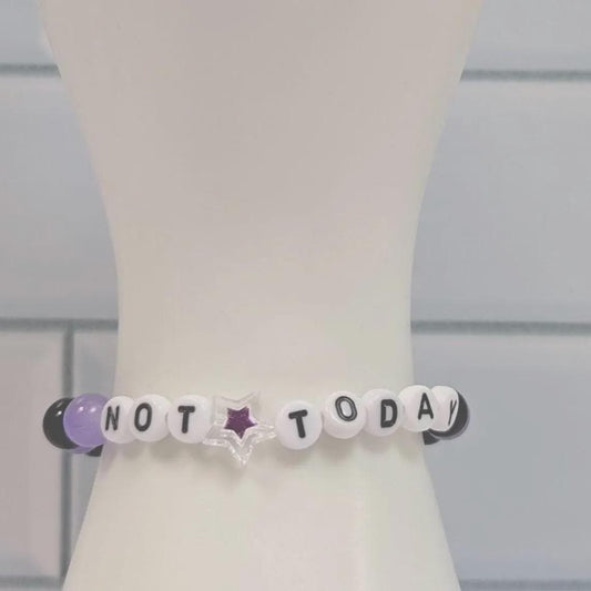 Not Today glass bead bracelet, purple and black bracelet