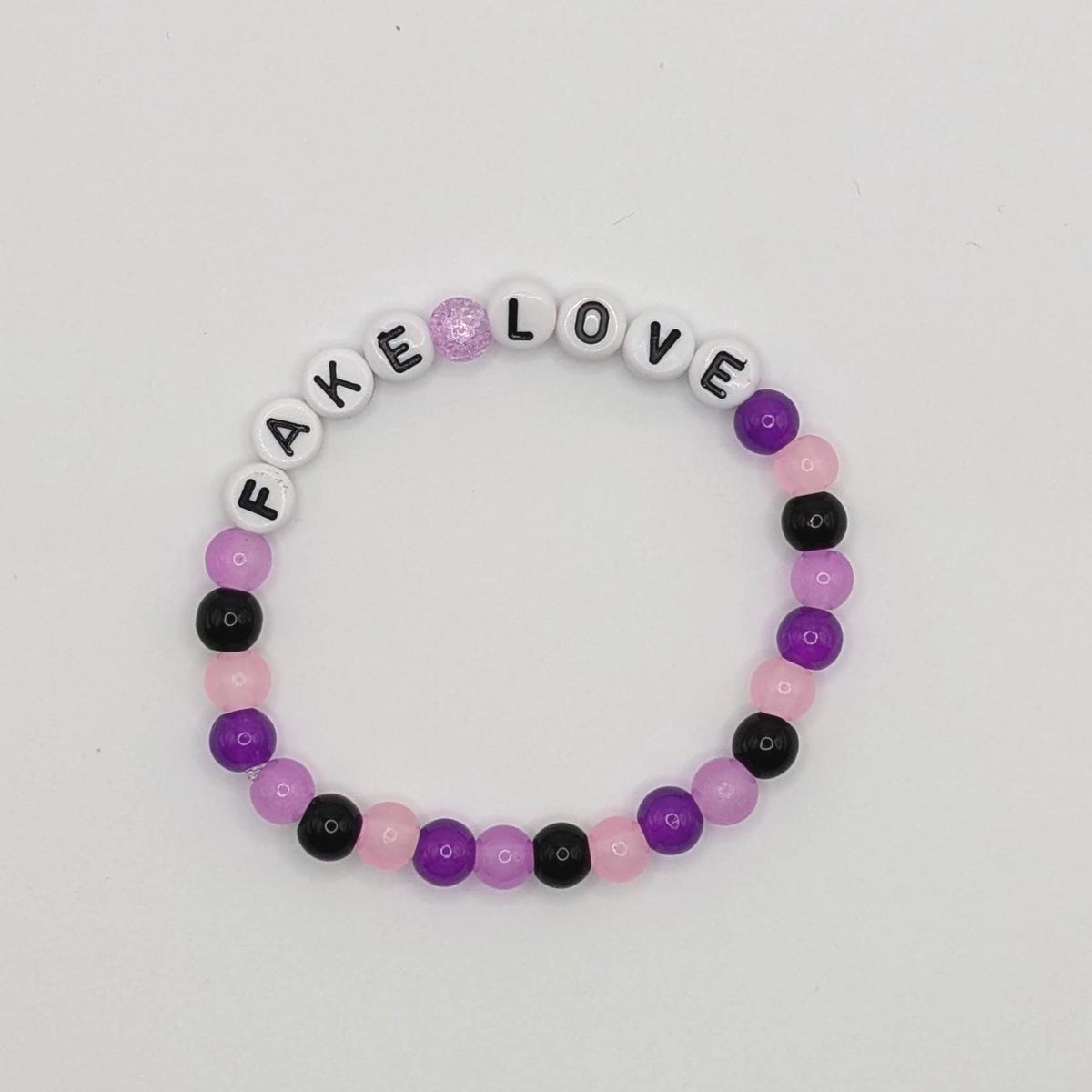 Fake Love glass bead bracelet, purple, black and pink bracelet