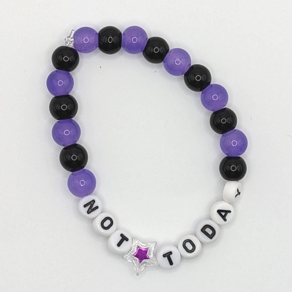 Not Today glass bead bracelet, purple and black bracelet
