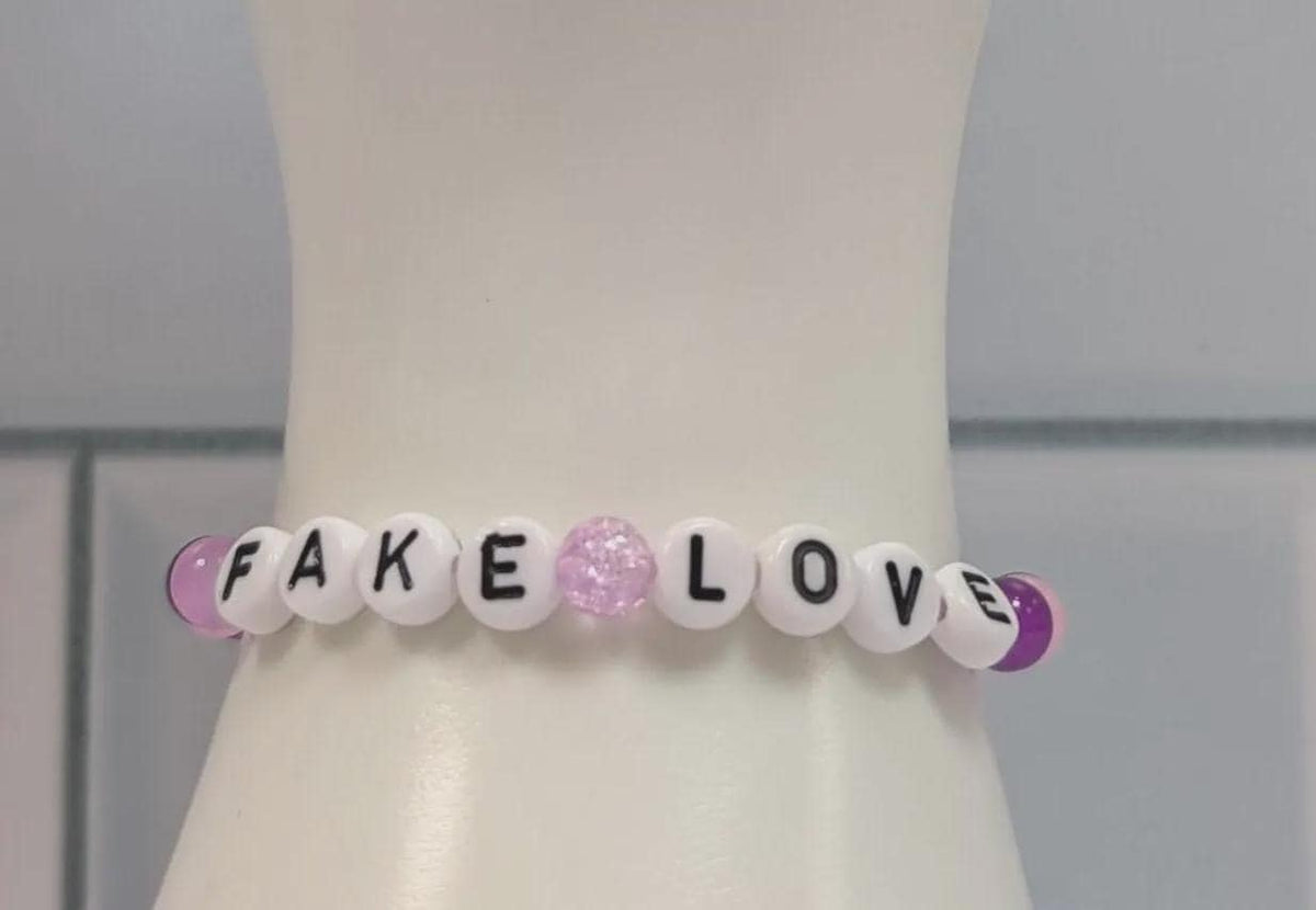 Fake Love glass bead bracelet, purple, black and pink bracelet