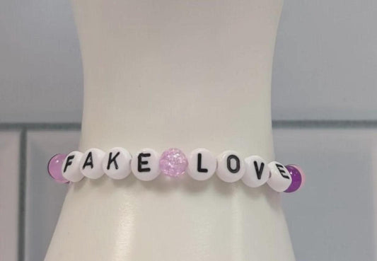 Fake Love glass bead bracelet, purple, black and pink bracelet