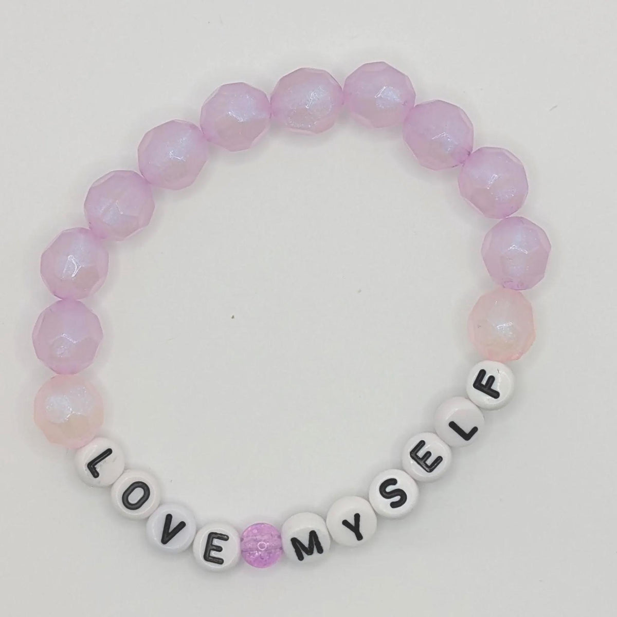 Love Myself glass bead bracelet, pink bead bracelet